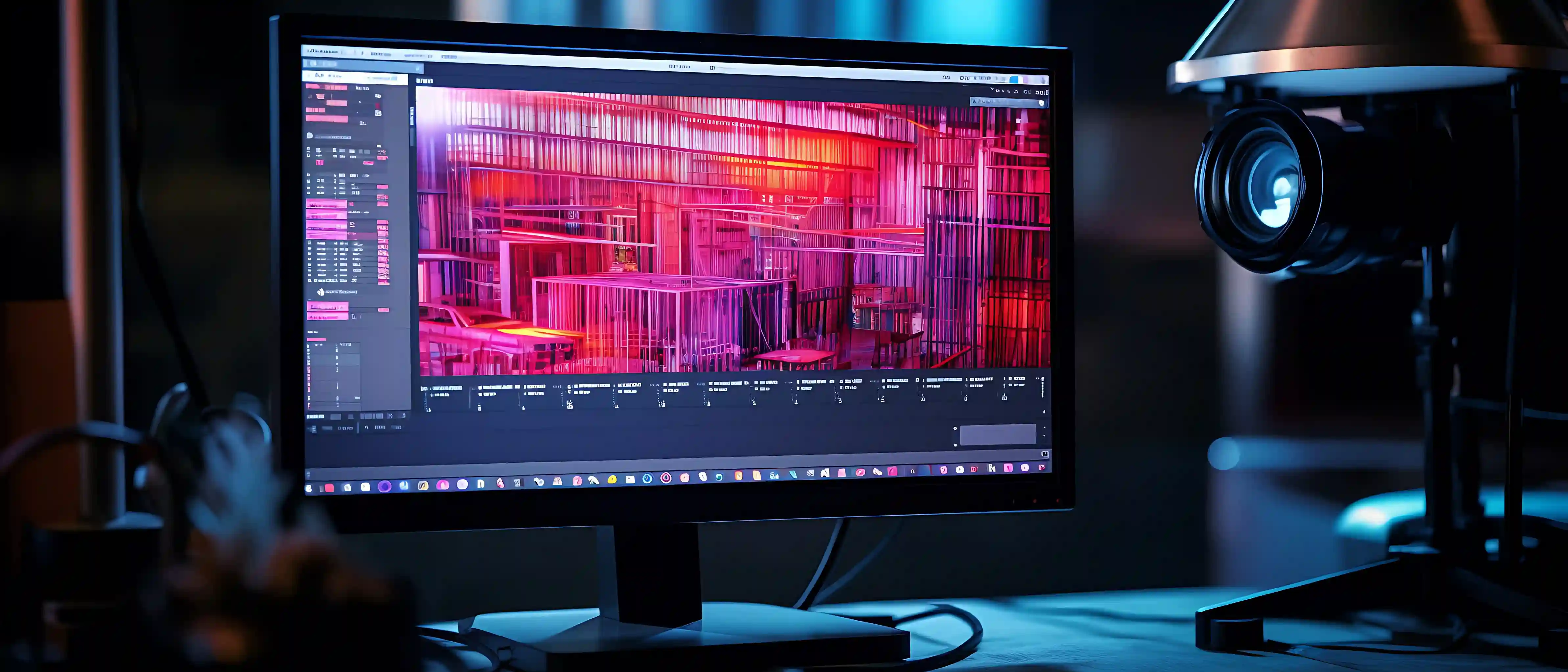 Professional video editing workspace